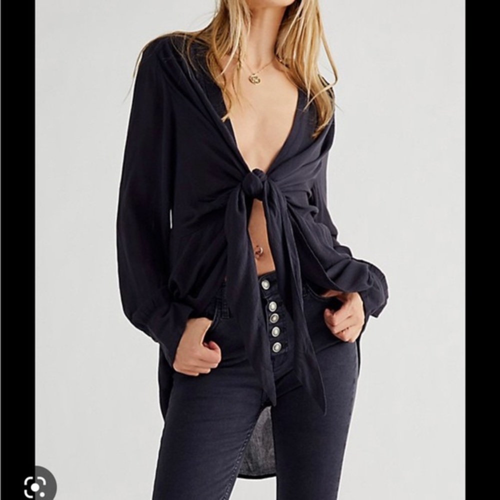 Free People Black Tie-Front Tunic